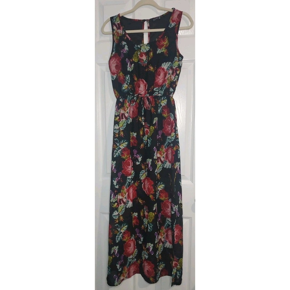 Indulge Womens Sleeveless Dress Size M Black Floral